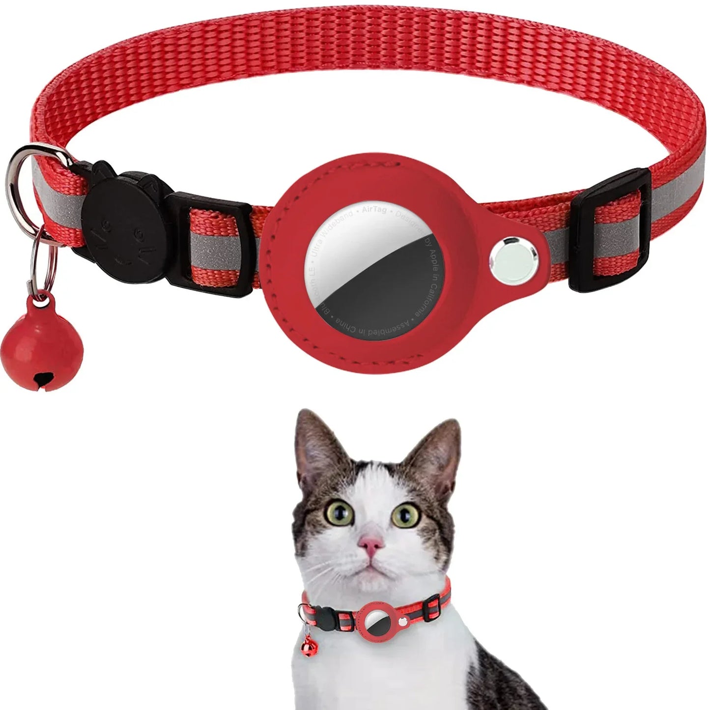 Cat Collar with AirTag Holder – Breakaway Reflective Adjustable Kitten Collar with Bell (Waterproof Case)