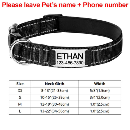 Adjustable Reflective Dog Collar Nylon Custom Engraved Name ID Tag Personalized Luminous Puppy Gleamy Large Unisex Dog Collar