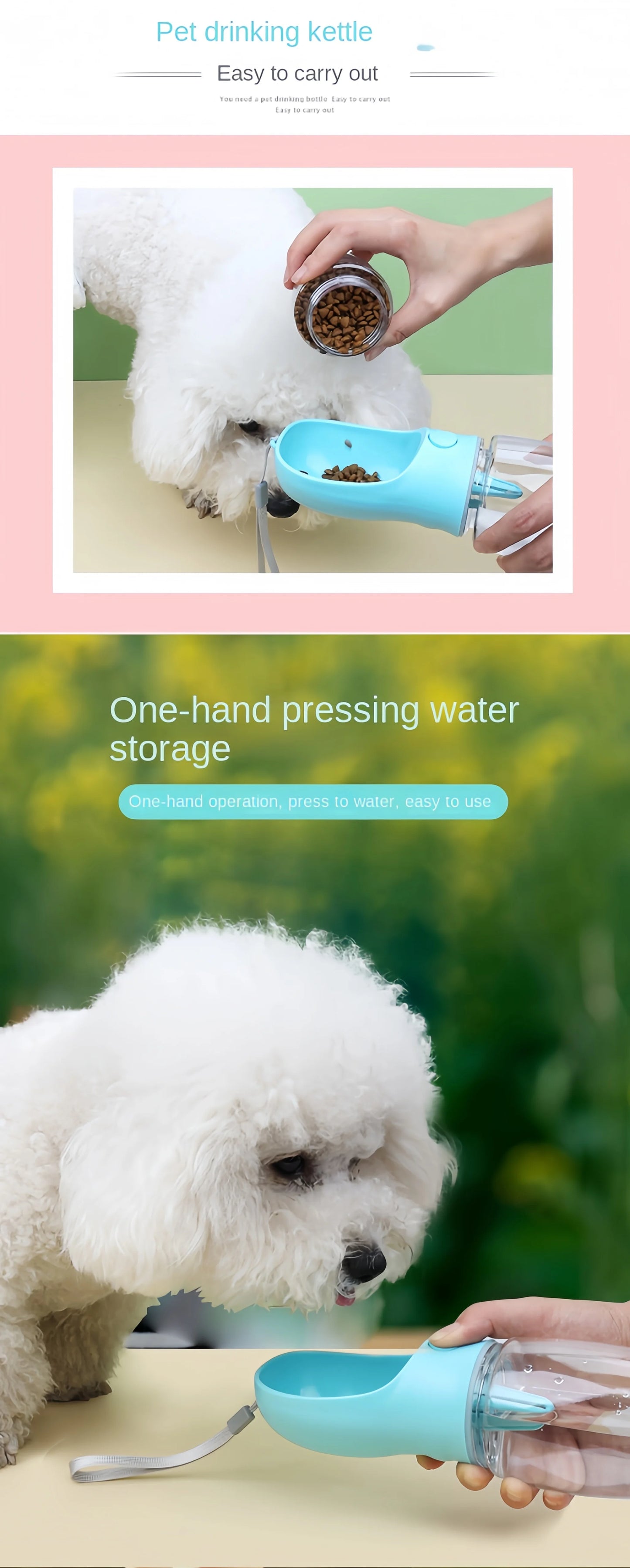 2 in 1 Portable Pet Water Bottle With Food Container (2 Pcs)