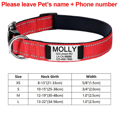 Adjustable Reflective Dog Collar Nylon Custom Engraved Name ID Tag Personalized Luminous Puppy Gleamy Large Unisex Dog Collar