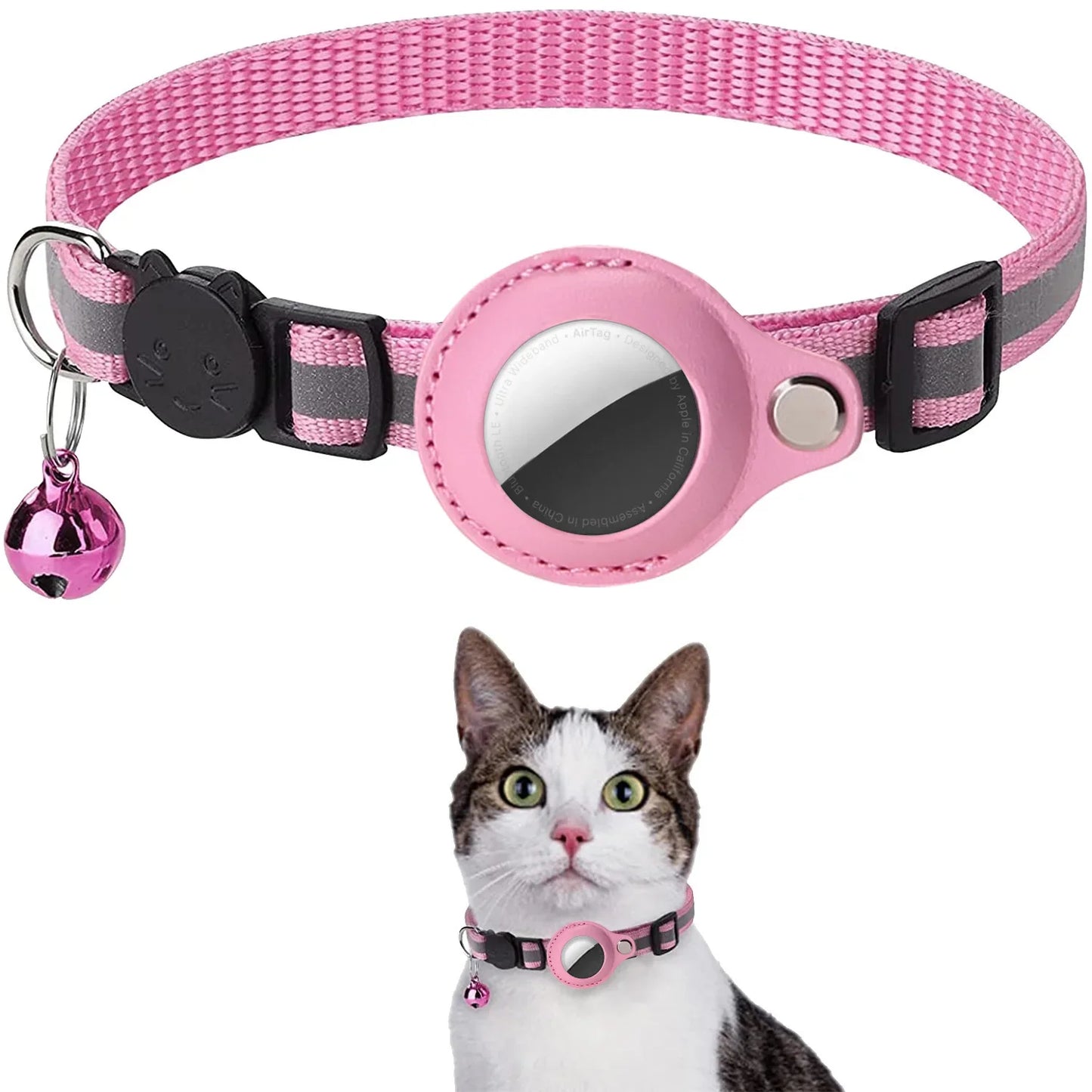 Cat AirTag Holder Collar Breakaway Reflective Strips Adjustable Kitten Collar Waterproof Cat Bell Collar Pet Air Tag Case collar