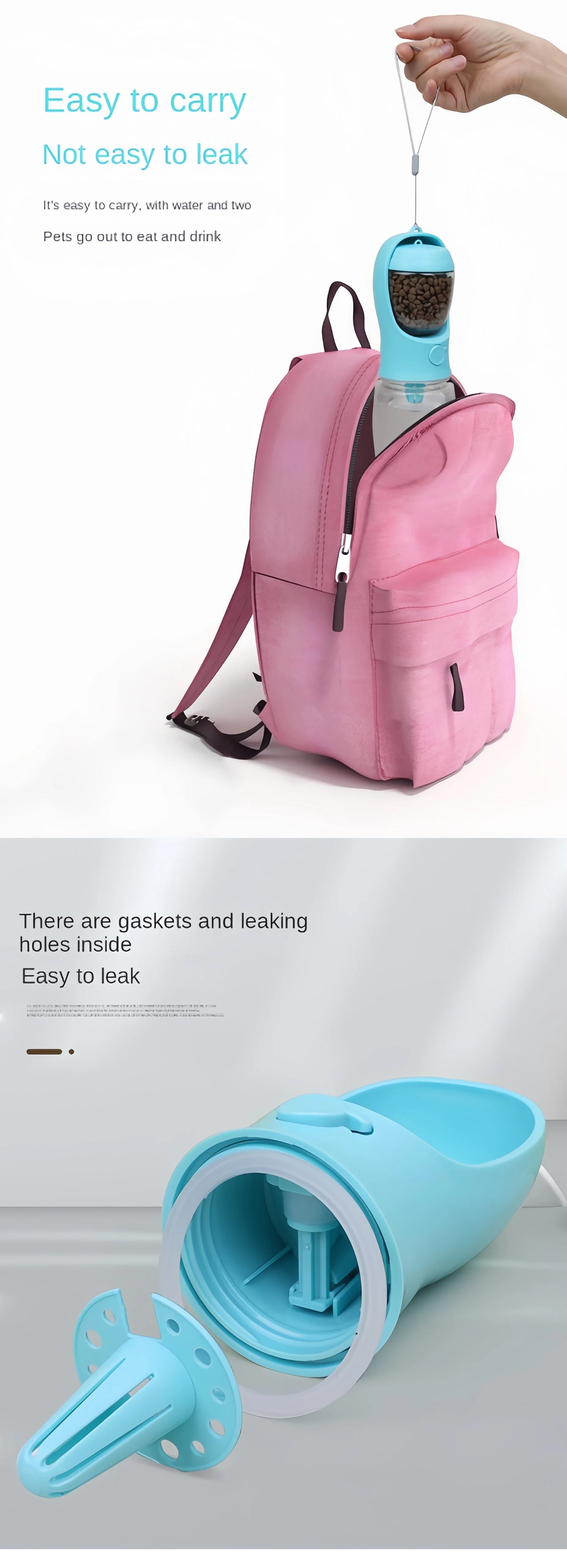 2 in 1 Portable Pet Water Bottle With Food Container (2 Pcs)