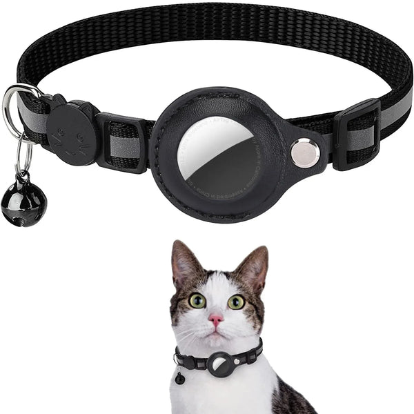 Cat Collar with AirTag Holder – Breakaway Reflective Adjustable Kitten Collar with Bell (Waterproof Case)
