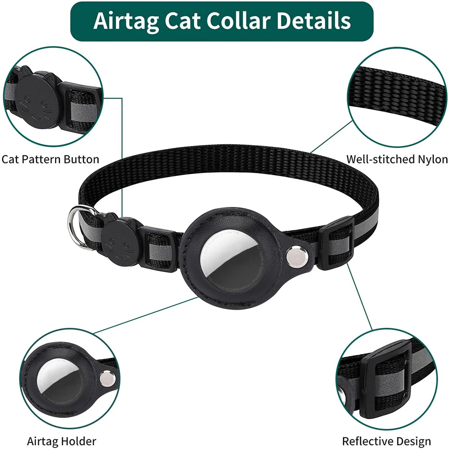 Cat AirTag Holder Collar Breakaway Reflective Strips Adjustable Kitten Collar Waterproof Cat Bell Collar Pet Air Tag Case collar